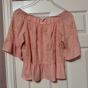 COPY - Candie's Orange Puff Sleeve Ruffled Blouse